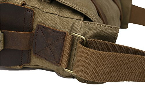 Sechunk Vintage Military Leather Canvas Laptop Bag Messenger Bags Medium （Army Green）