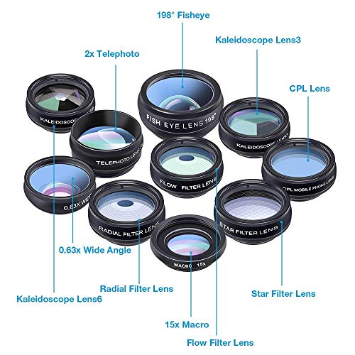 Apexel 10-in-1 Phone Camera Lens Kit with Remote Shutter for iPhone, Samsung, and Most Smartphones