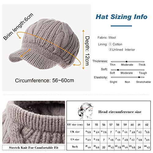 Fancet Women's Merino Wool Visor Beanie Cap