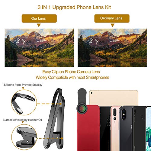Upgraded 3-in-1 Phone Lens Kit with Fisheye, Macro, and Wide Angle Lenses