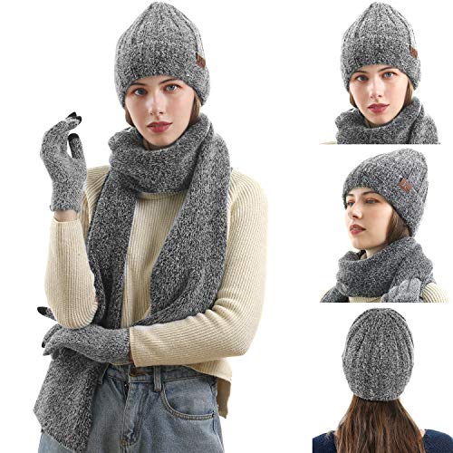Women's Winter Knit Hat, Gloves, Scarf Set