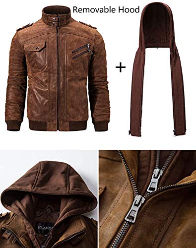 Men's Brown Leather Motorcycle Jacket, L