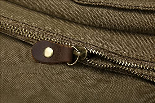 Sechunk Vintage Military Leather Canvas Laptop Bag Messenger Bags Medium （Army Green）