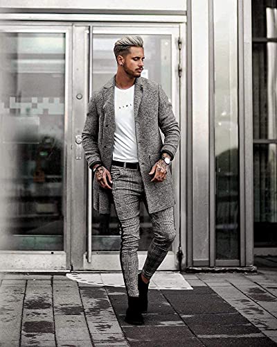 Mens Plaid Pants Slim Tapered Fit Casual Stretch Flat-Front Expandable Waist Checkered Dress Pants (Black Tape Side, XXLarge)