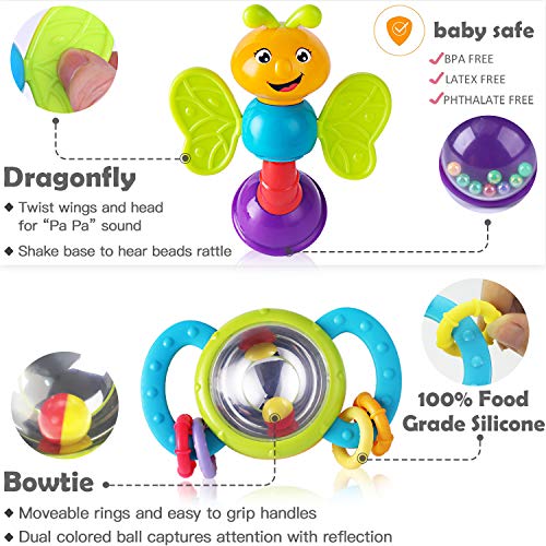 iPlay, iLearn 10pcs Baby Rattle Toy Set - Shakers, Teethers, and Musical Toys for Early Education
