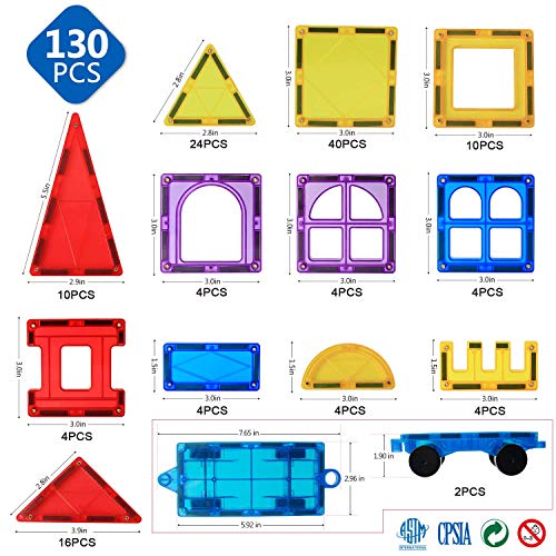 Magnet Building Tiles - 130 Pieces for Kids