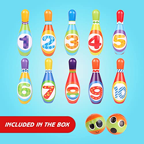 ToyVelt Kids Bowling Set (10 Pins, 2 Balls)
