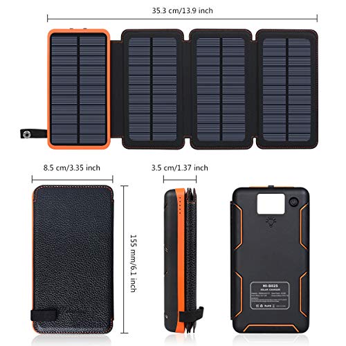 Hiluckey 25000mAh Charger with 4 Solar Panels for Outdoor Charging
