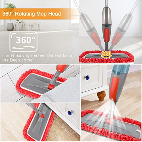 Aiglam Spray Mop - 550ml Refillable Bottle, 3 Microfiber Pads