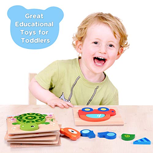 MAGIFIRE Wooden Toddler Puzzles Gifts Toys for 1 2 3 Year Old Boys Girls Baby Infant Kid Learning Educational 6 Animal Shape Jigsaw Eco Friendly Child Kid Montessori Stem Travel Toy