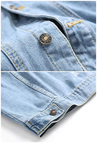 LZLER Jean Jacket for Men, Classic Ripped Slim Denim Jacket with Holes(Blue 1801, L)