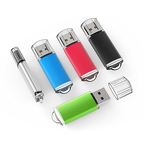 TOPESEL 5 Pack 32GB USB 2.0 Flash Drive Memory Stick Thumb Drives (5 Mixed Colors: Black Blue Green Red Silver)