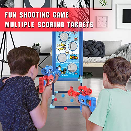 YEEBAY Shooting Game Toy for Kids - 2pk Foam Ball Popper Air Guns & Target - Compatible with Nerf Toys