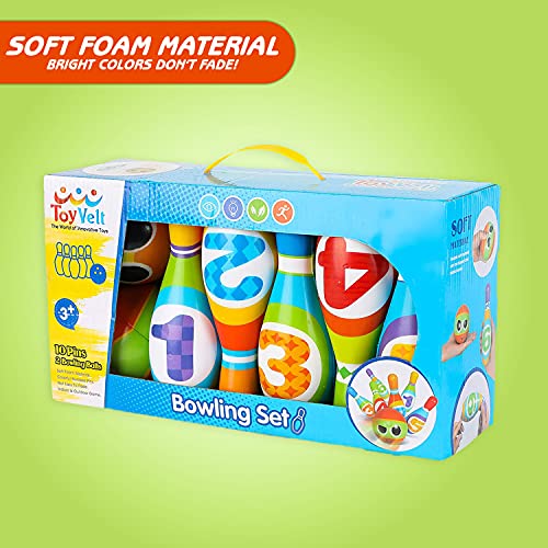 ToyVelt Kids Bowling Set (10 Pins, 2 Balls)