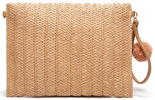 Straw Shoulder Bag Straw Clutch Women Hand-woven Straw Crossbody Bag Summer Beach Envelope Purse Wallet Khaki