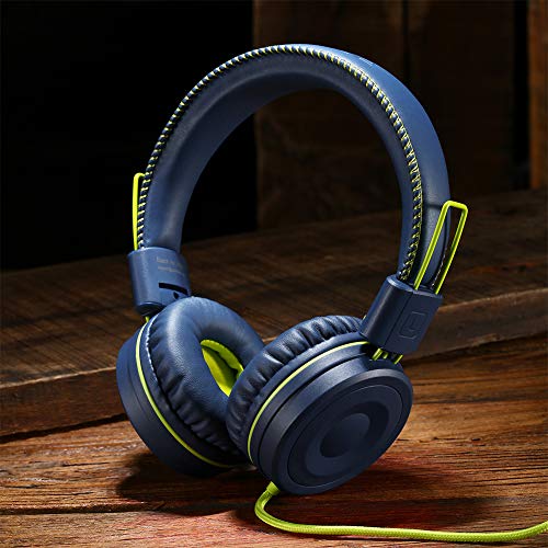 POWMEE M1 Kids Wired Headphones, Foldable Adjustable Stereo On-Ear Headphone for Children (Blue)