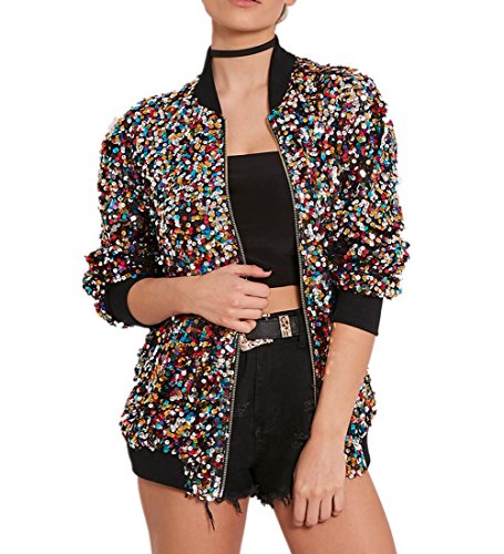 Cresay Women's Sequin Bomber Blazer Jacket