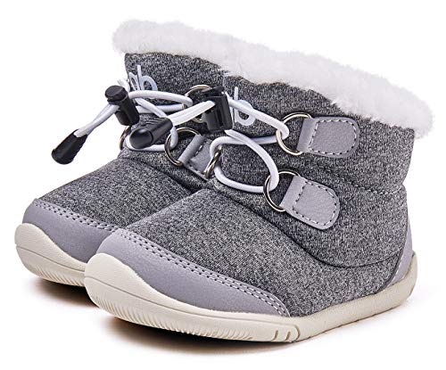 BMCiTYBM Baby Snow Boots Boys Girls Winter Infant Shoes Anti-Slip 6 9 12 18 24 Months Faux Fur Gray Size 12-18 Months Toddler