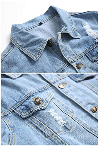 LZLER Jean Jacket for Men, Classic Ripped Slim Denim Jacket with Holes(Blue 1801, L)