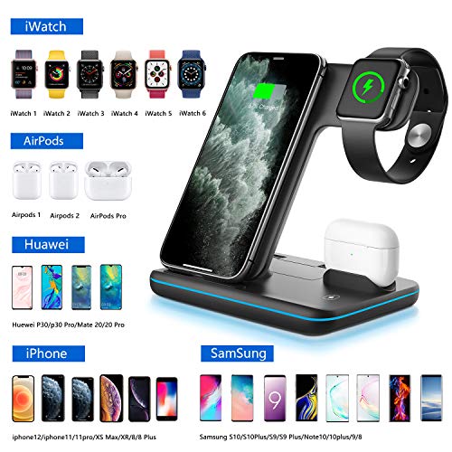 WAITIEE Wireless Charger 3 in 1, 15W Fast Charging Station for Apple iWatch,AirPods Pro, Compatible with iPhone