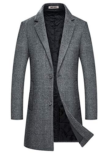 Mens Trench Coat Wool Blend Top Pea Coat Winter Long Single Breasted Classic Stylish Business Overcoat (1966) - Gray Plaid L