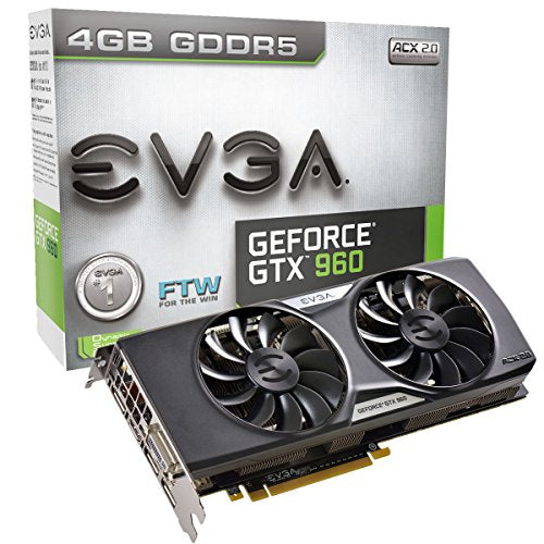 EVGA GeForce GTX 960 4GB FTW GAMING ACX 2.0+, Whisper Silent Cooling w/ Free Installed Backplate Graphics Card 04G-P4-3969-KR