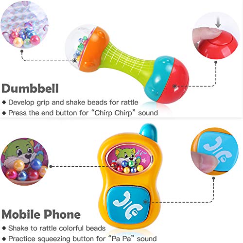 iPlay, iLearn 10pcs Baby Rattle Toy Set - Shakers, Teethers, and Musical Toys for Early Education