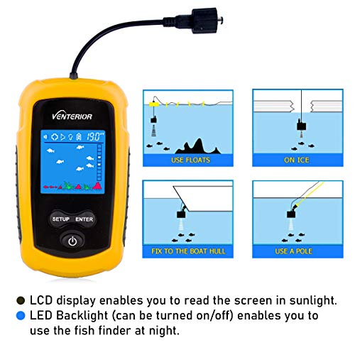 Venterior Portable Fish Finder with LCD Display and Castable Sonar Transducer