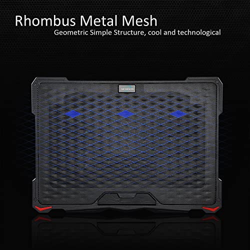 AICHESON Laptop Cooling Pad 5 Fans Up to 17.3 Inch Heavy Notebook Cooler, Blue LED Lights, 2 USB Ports, S035, Blue-5fans