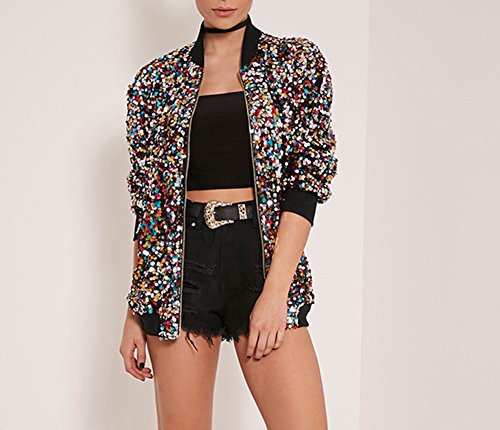 Cresay Women's Sequin Bomber Blazer Jacket