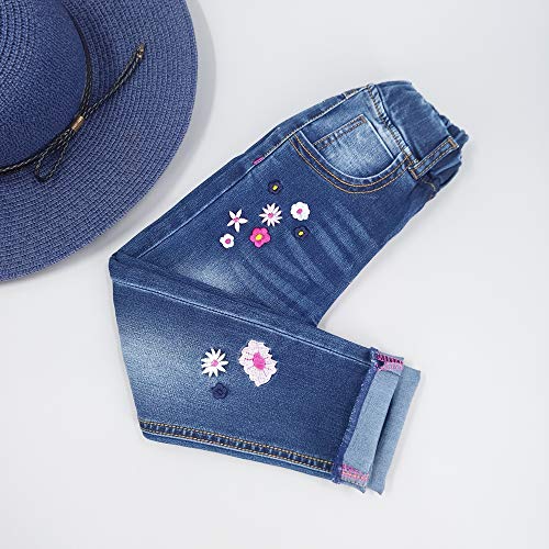 Embroidered Flower Slim Jeans for Girls