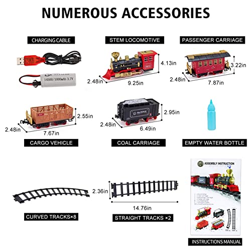 Hot Bee Train Set - Electric Train Toy for Boys Girls w/ Smokes, Lights & Sound, Railway Kits w/ Steam Locomotive Engine, Cargo Cars & Tracks, Christmas Gifts for 3 4 5 6 7 8+ year old Kids