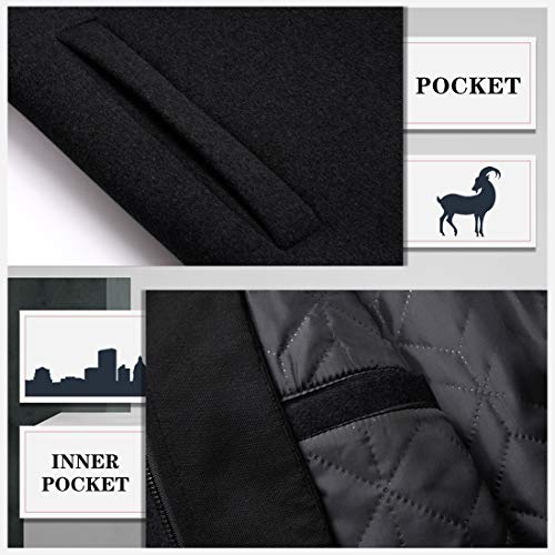 zeetoo Men's Wool Trench Coat Winter Slim Fit Wool Jacket Long Peacoat Hooded Overcoat Plus Cotton Medium