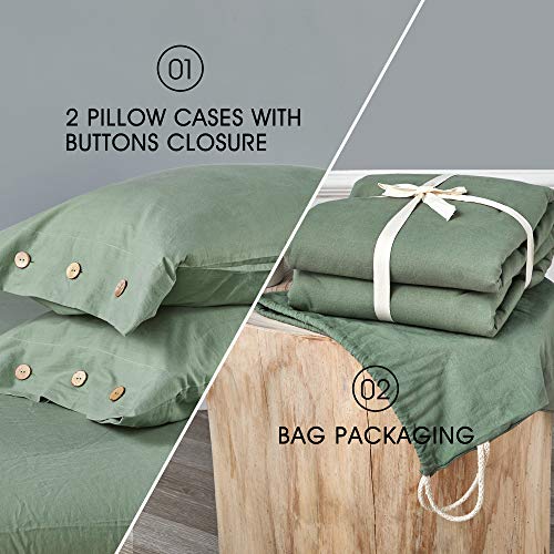 JELLYMONI Green Cotton Duvet Cover Set, Queen Size