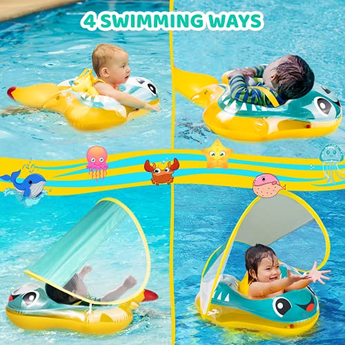 Inflatable Pool Float with SPF 50+ Sun protective canopy & Bottom Support Tail (10-24 Months)