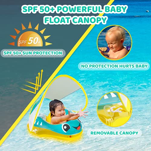 Inflatable Pool Float with SPF 50+ Sun protective canopy & Bottom Support Tail (10-24 Months)