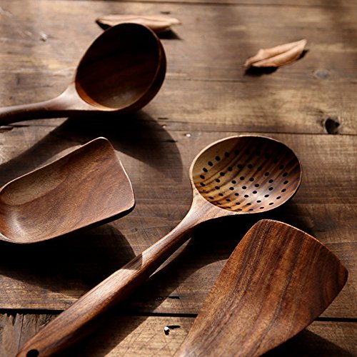 NAYAHOSE Natural Teak Wood Kitchen Utensils
