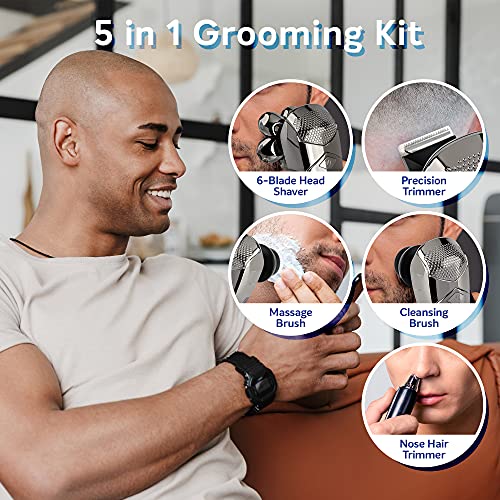 AidallsWellup Men's 5-in-1 Electric Head Shaver