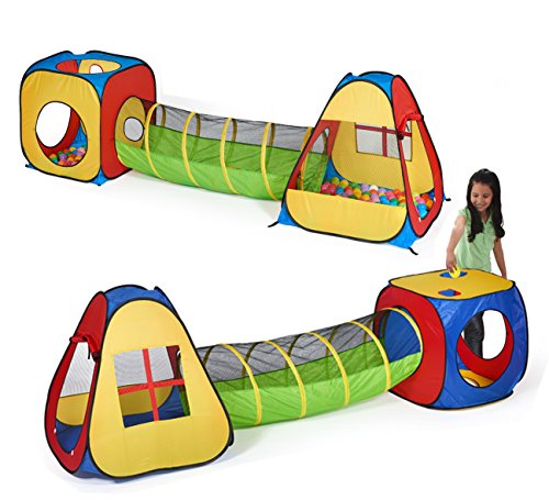UTEX 3-in-1 Pop Up Play Tent with Tunnel and Ball Pit for Kids