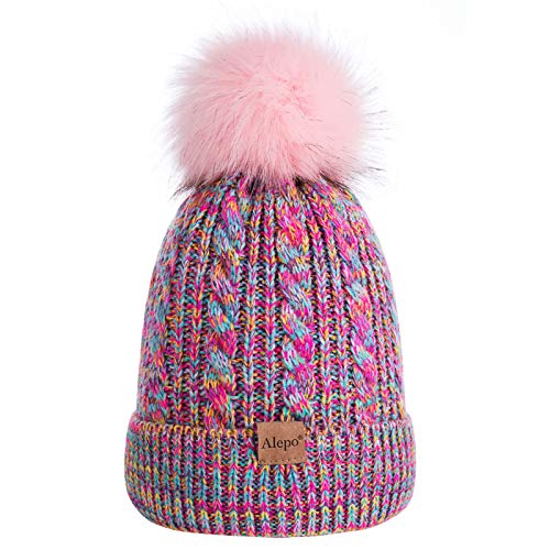 Kids Fleece-Lined Pom Pom Beanie (Rainbow)