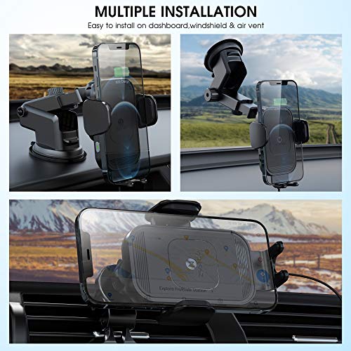 ZeeHoo Wireless Car Charger - Upgraded 15W Auto-Clamping Mount for iPhone 13/12/11 and Samsung S21, Black