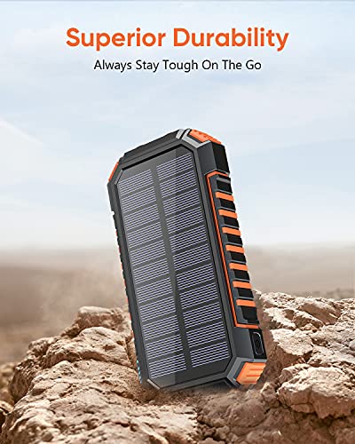 Riapow Solar Charger Power Bank 26800mAh with Wireless Charging and LED Flashlight