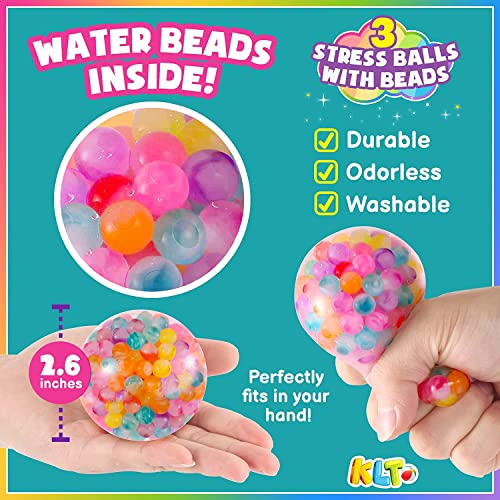 KLT Stress Balls for Kids & Adults - Squishy Fidget Toys with Water Beads