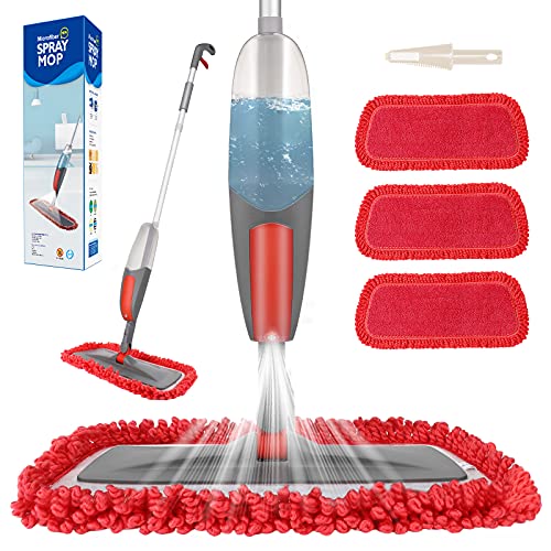 Aiglam Spray Mop - 550ml Refillable Bottle, 3 Microfiber Pads