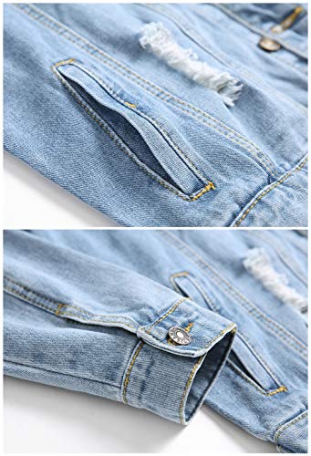 LZLER Jean Jacket for Men, Classic Ripped Slim Denim Jacket with Holes(Blue 1801, L)