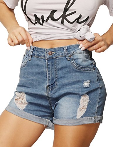 Folded Hem High Waisted Denim Shorts