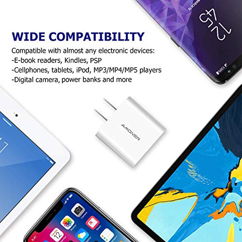 Amoner Upgraded 3-Port USB Wall Charger for iPhone, iPad, and More - 2Pack