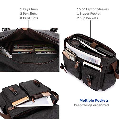 Messenger Bag for Men,Water Resistant Canvas Satchel 15.6 17 Inch Laptop Briefcases Business Shoulder Bookbag by RAVUO