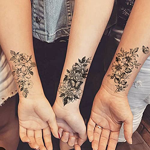 Yezunir 32 Sheets Sexy Realistic Rose Flower Temporary Tattoos