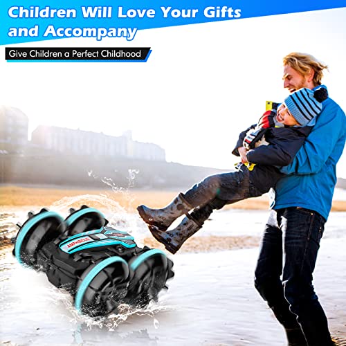 Remote Control Car for Boys Girls, Kids Toys Amphibious Remote Control Boat RC Cars for Age 3 5 4 7 8 12, 2.4GHz Vehicle Waterproof RC Monster Stunt Trucks Christmas Stocking Stuffers Birthday Gifts